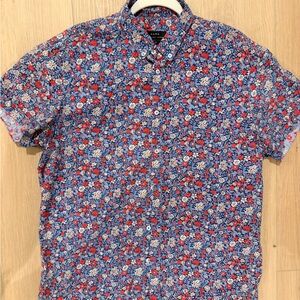 Zara Kids Floral Button Down Shirt - Blue and Red
